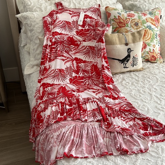 Soft Surroundings Lilo Palm Print
Maxi Dress Women 1X and 2X
Hi Low Hem - Picture 4 of 7
